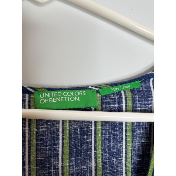 United Colors of Benetton Wrap Pure Linen Romper Short Sleeve Green Blue Medium - Picture 5 of 8